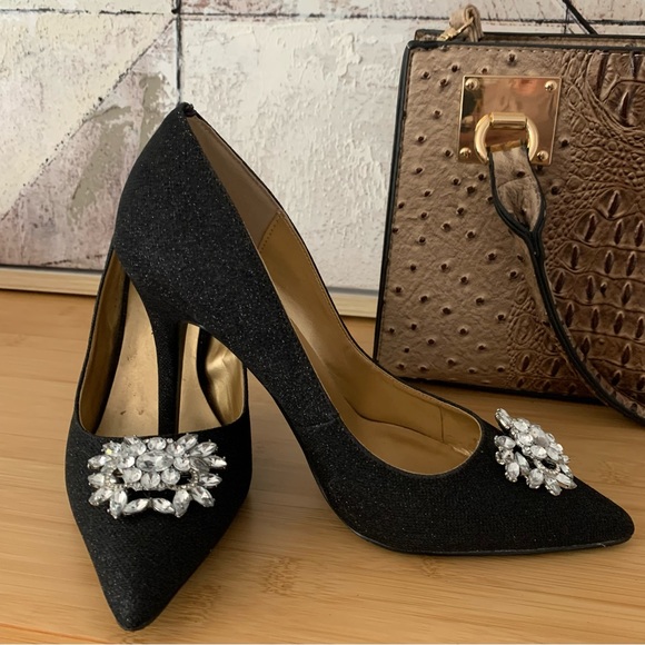 BADGLEY MISCHKA/Mark & James Glitter Gala Black Pumps 8.5 - Picture 7 of 14
